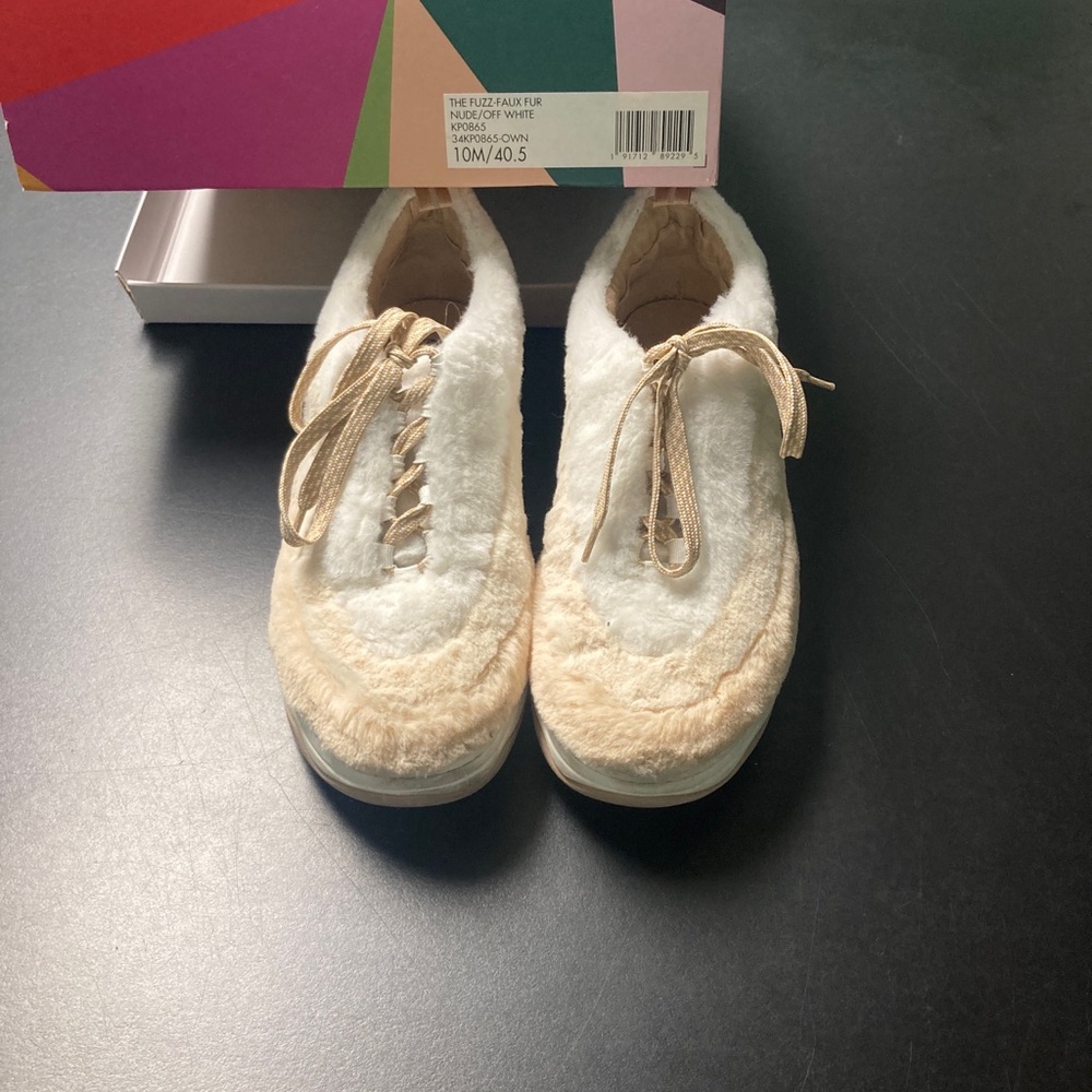 Katy Perry the fuzz-faux fur nude off white sneakers